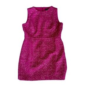 J Crew Sequin Tweed Azalea Pink Midi Wool Blend Sheath Dress Size 14